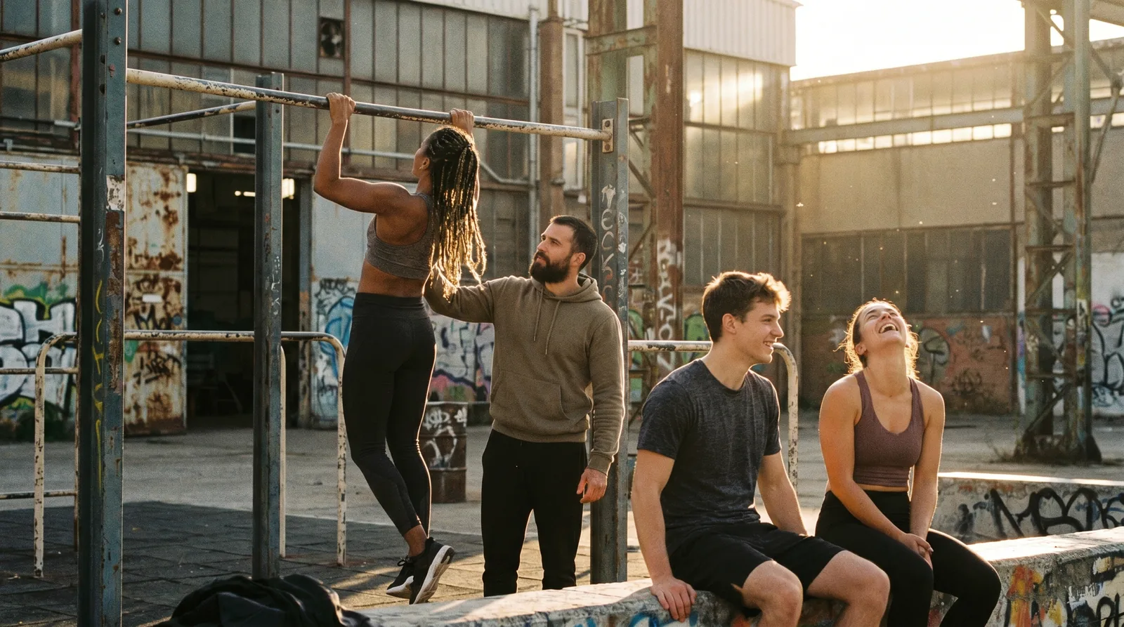 Athlete checking the Onbars map at a street workout park in Madrid